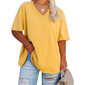 Women's Plus Size V Neck T Shirts Summer Half Sleeve Tees Casual Loose Fit